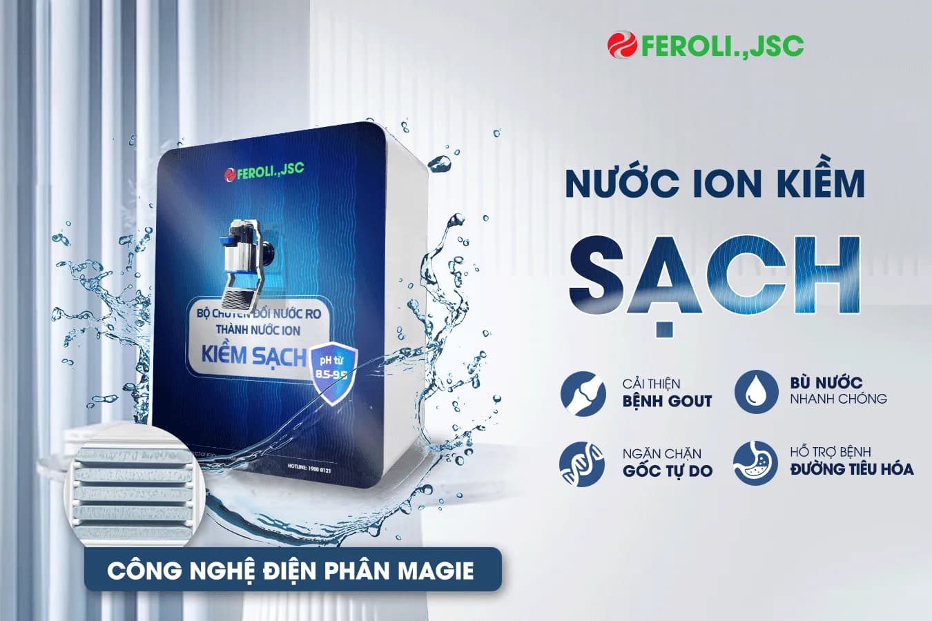 Bộ chuyển đổi nước RO thành nước Ion Kiềm Sạch Feroli.,jsc