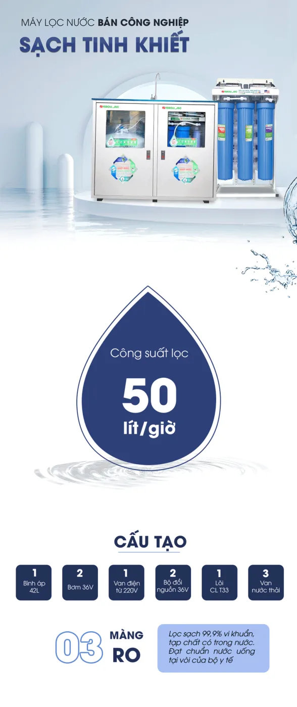 Máy lọc nước RO bán công nghiệp 50L/H - có vỏ tủ - ảnh 2