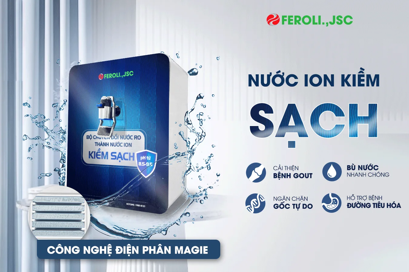 Bộ chuyển đổi nước RO thành nước Ion Kiềm Sạch Feroli.,jsc