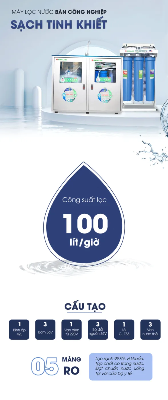 Máy lọc nước RO bán công nghiệp 100L/H - không vỏ tủ - ảnh 2